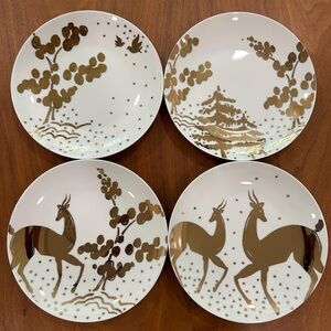 West Elm Holiday Plates Gilded Forest Porcelain Gold Leafed (set of 4)